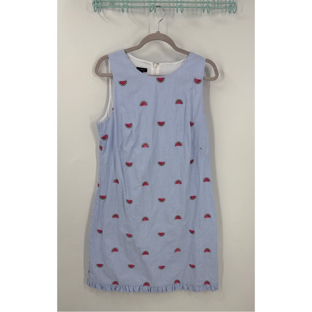 Talbots WATERMELON-EMBROIDERED SEERSUCKER SHIFT DRESS 12